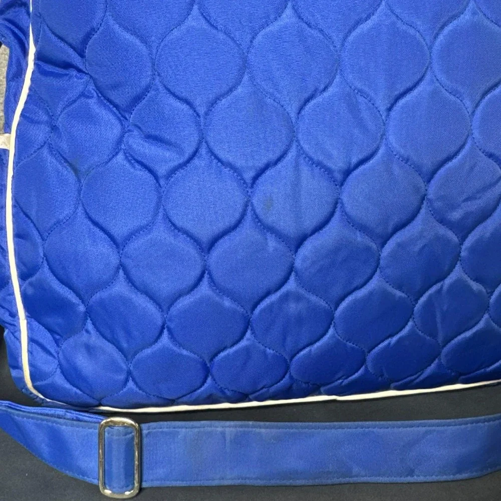 Cinda B Bag Quilted Hobo Tennis Tote Blue Floral Quilted Shoulder Strap Full Zip